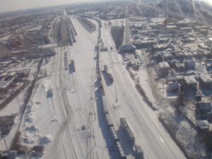 Aerial view of the snowclad Chicago